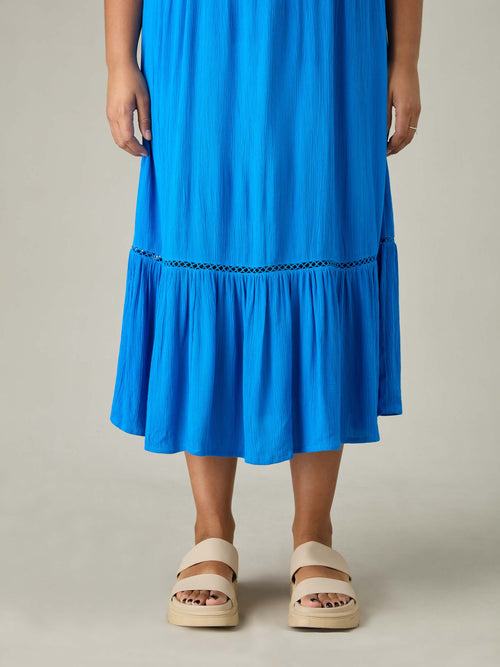 Blue V-Neck Tiered Midi Dress