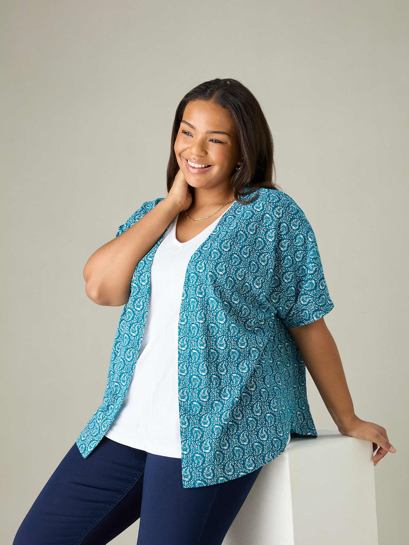 Green Paisley Print Jersey Kimono