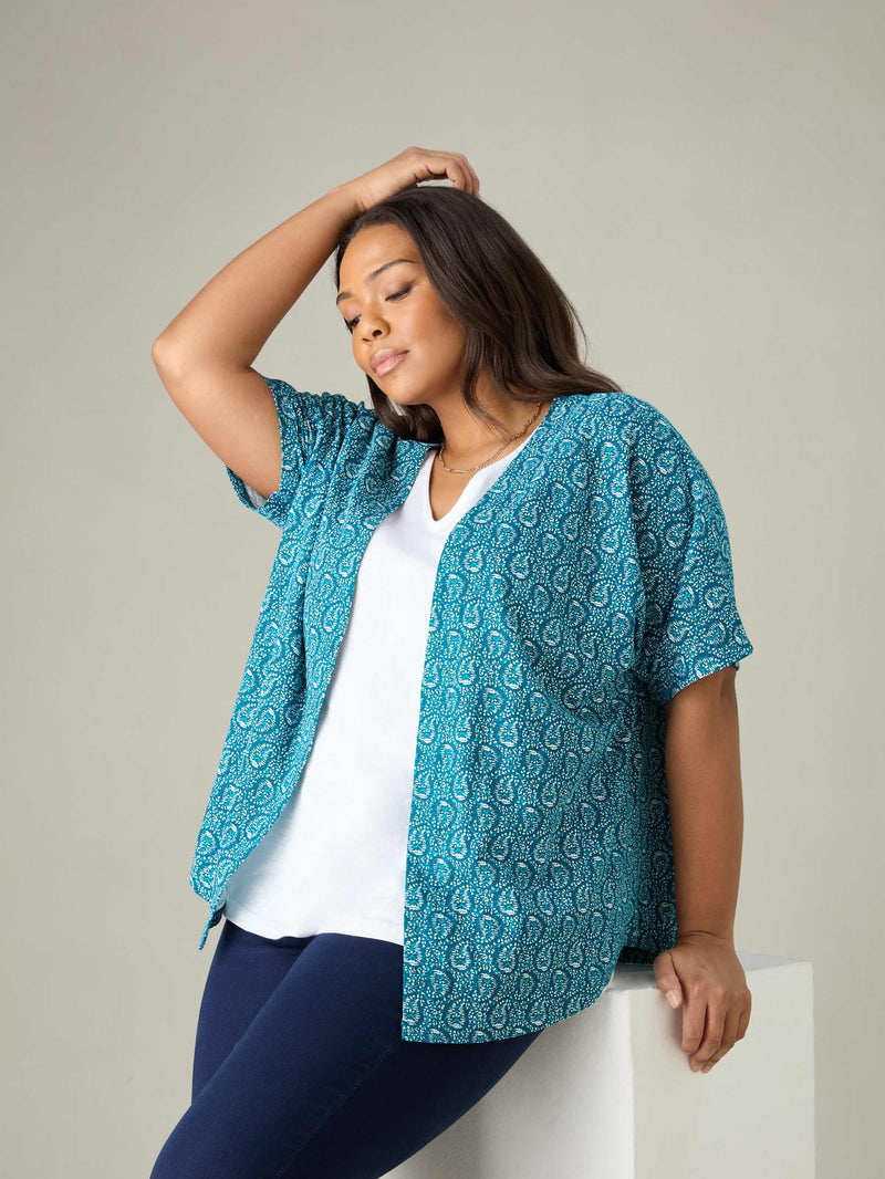 Green Paisley Print Jersey Kimono