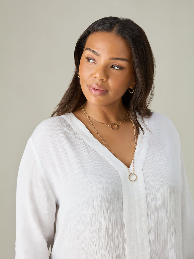 White Crinkle Split Front Longline Tunic
