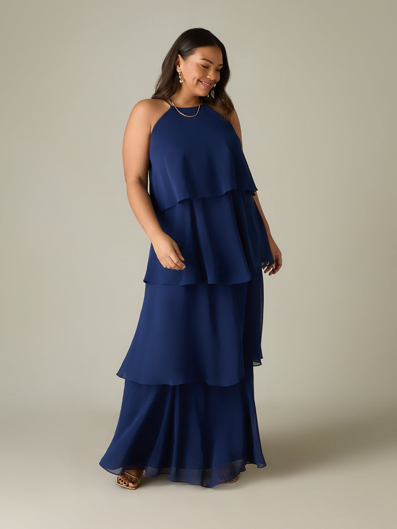 Navy Ruffle Tiered Maxi Dress