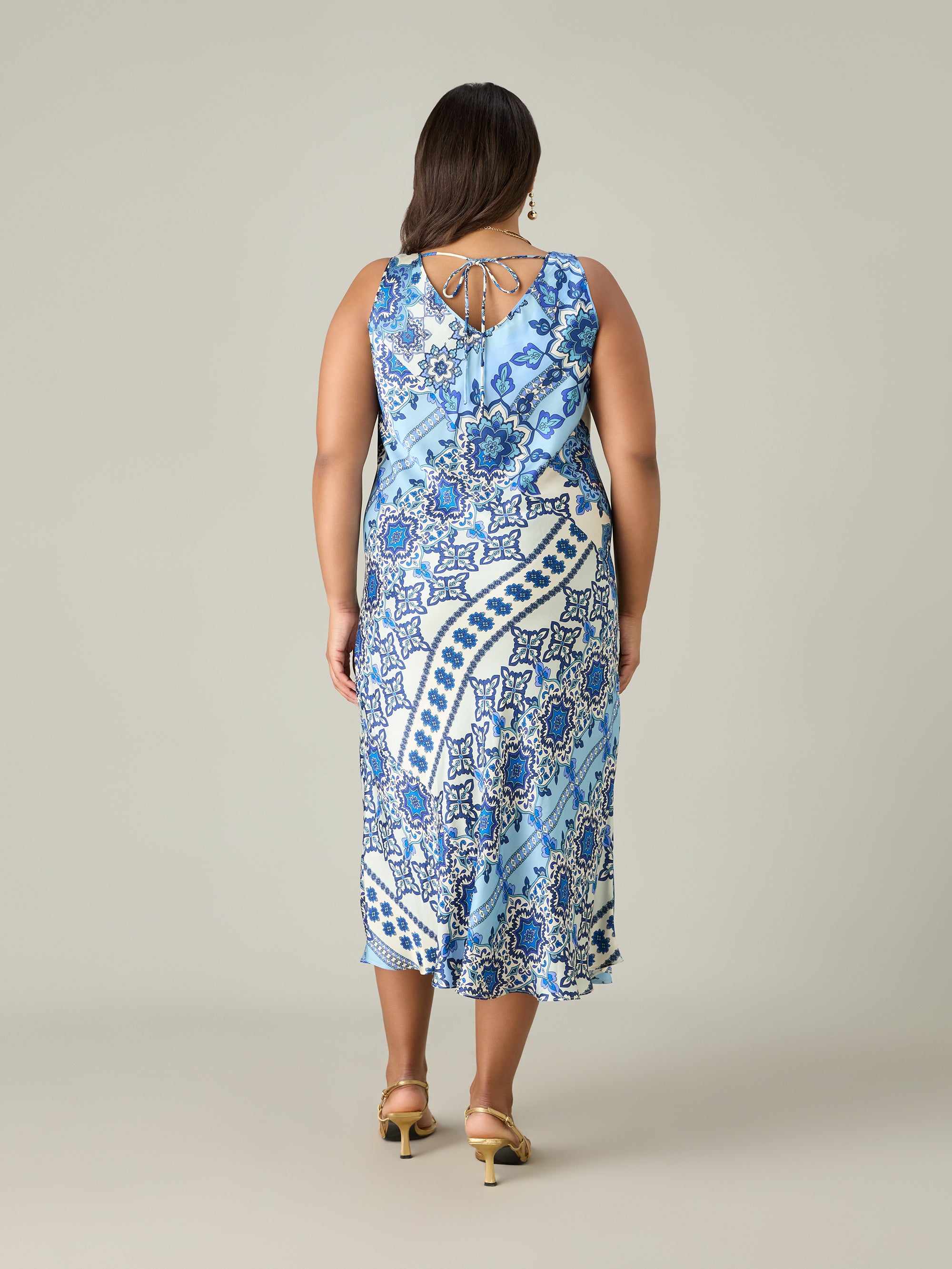 Blue Tile Print Bias Slip Dress