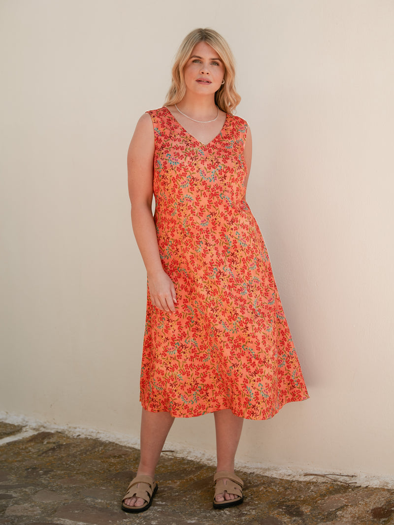 Multi Floral Sleeveless Midi Dress