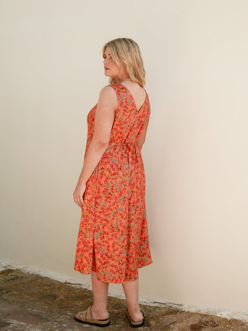 Multi Floral Sleeveless Midi Dress