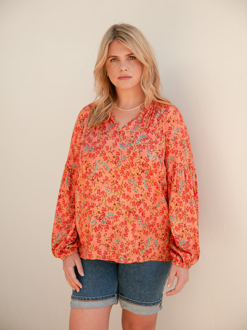 Multi Floral Nehru Collar Blouse