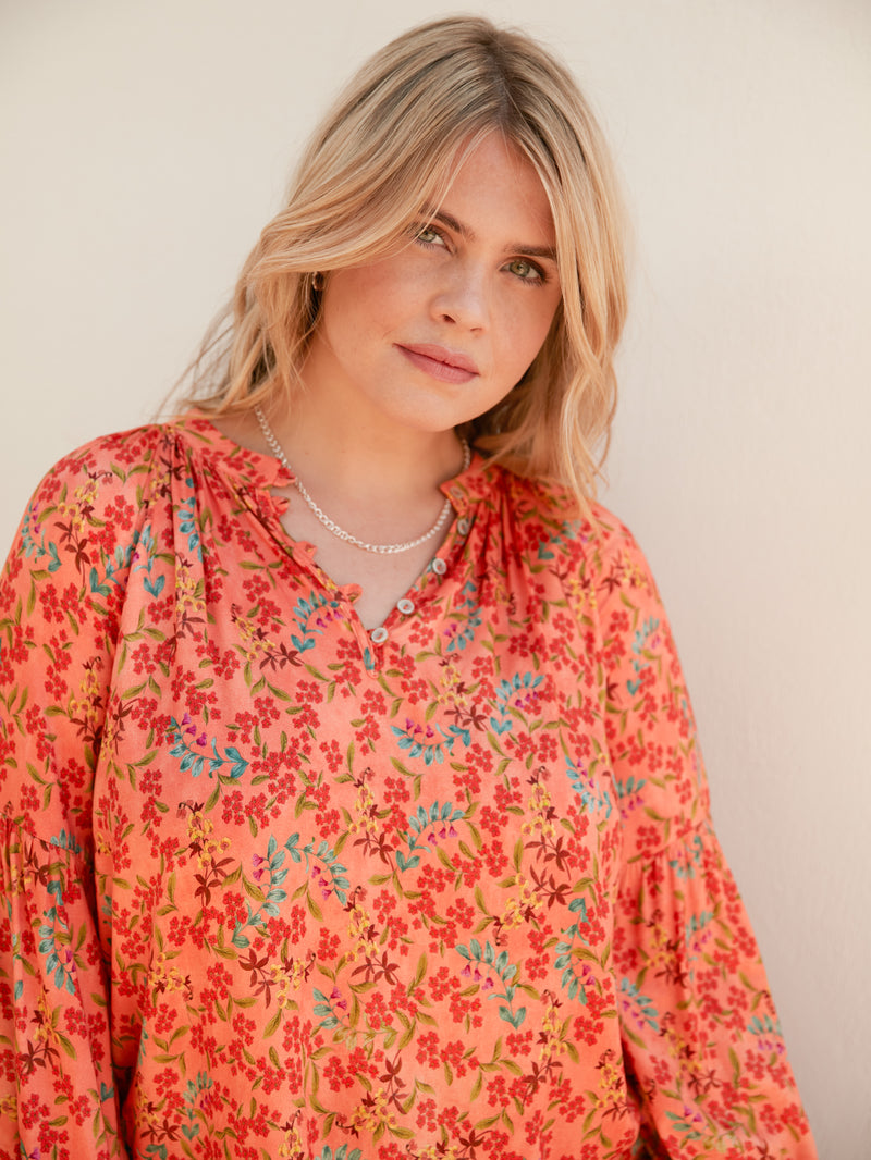 Multi Floral Nehru Collar Blouse