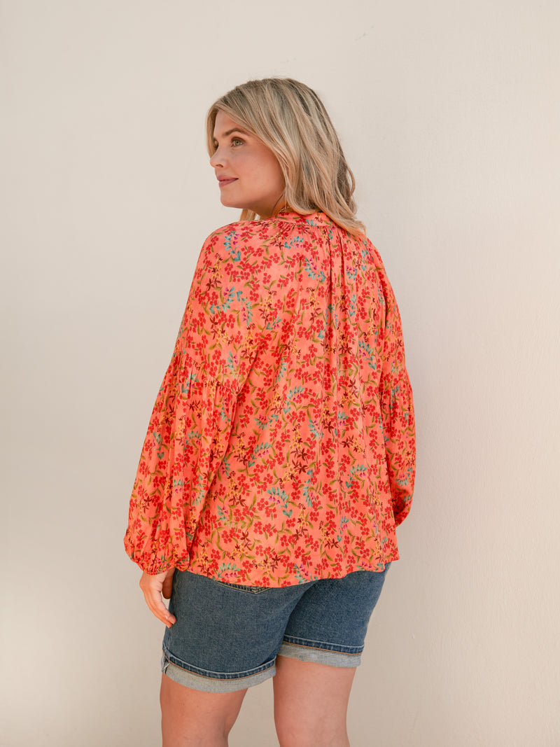 Multi Floral Nehru Collar Blouse