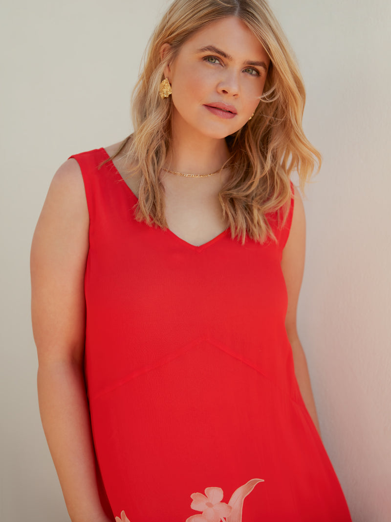 Petite Red Floral Print Sleeveless Maxi Dress