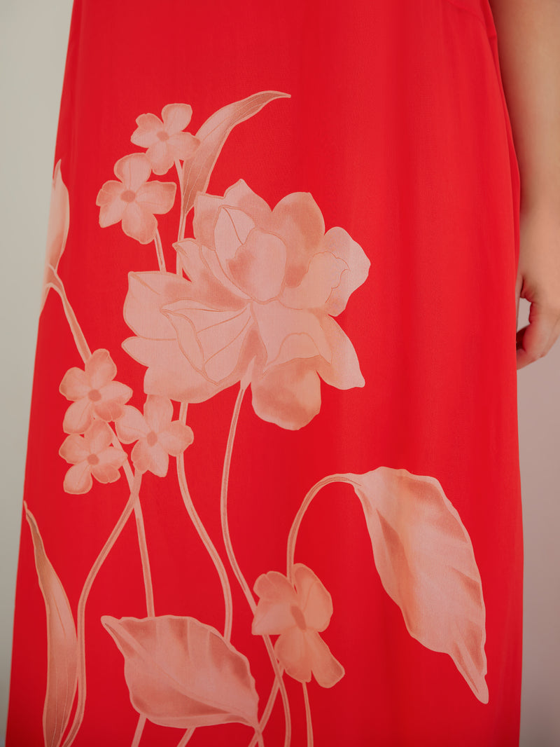 Petite Red Floral Print Sleeveless Maxi Dress