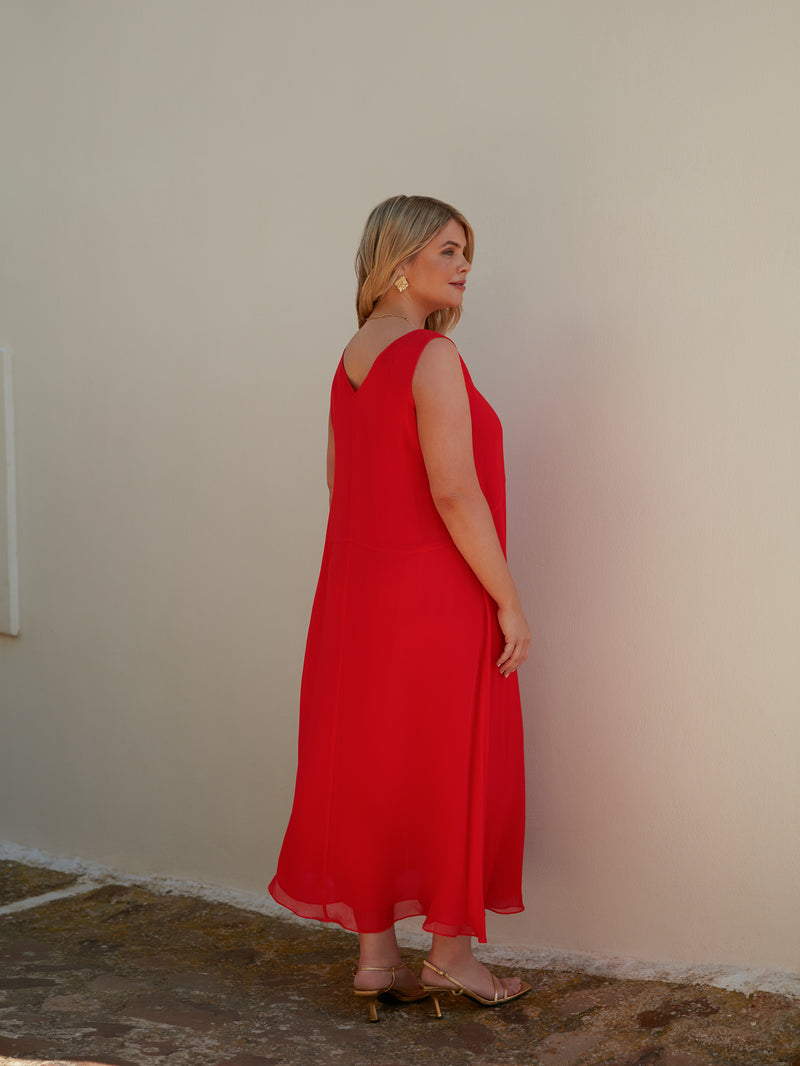 Petite Red Floral Print Sleeveless Maxi Dress