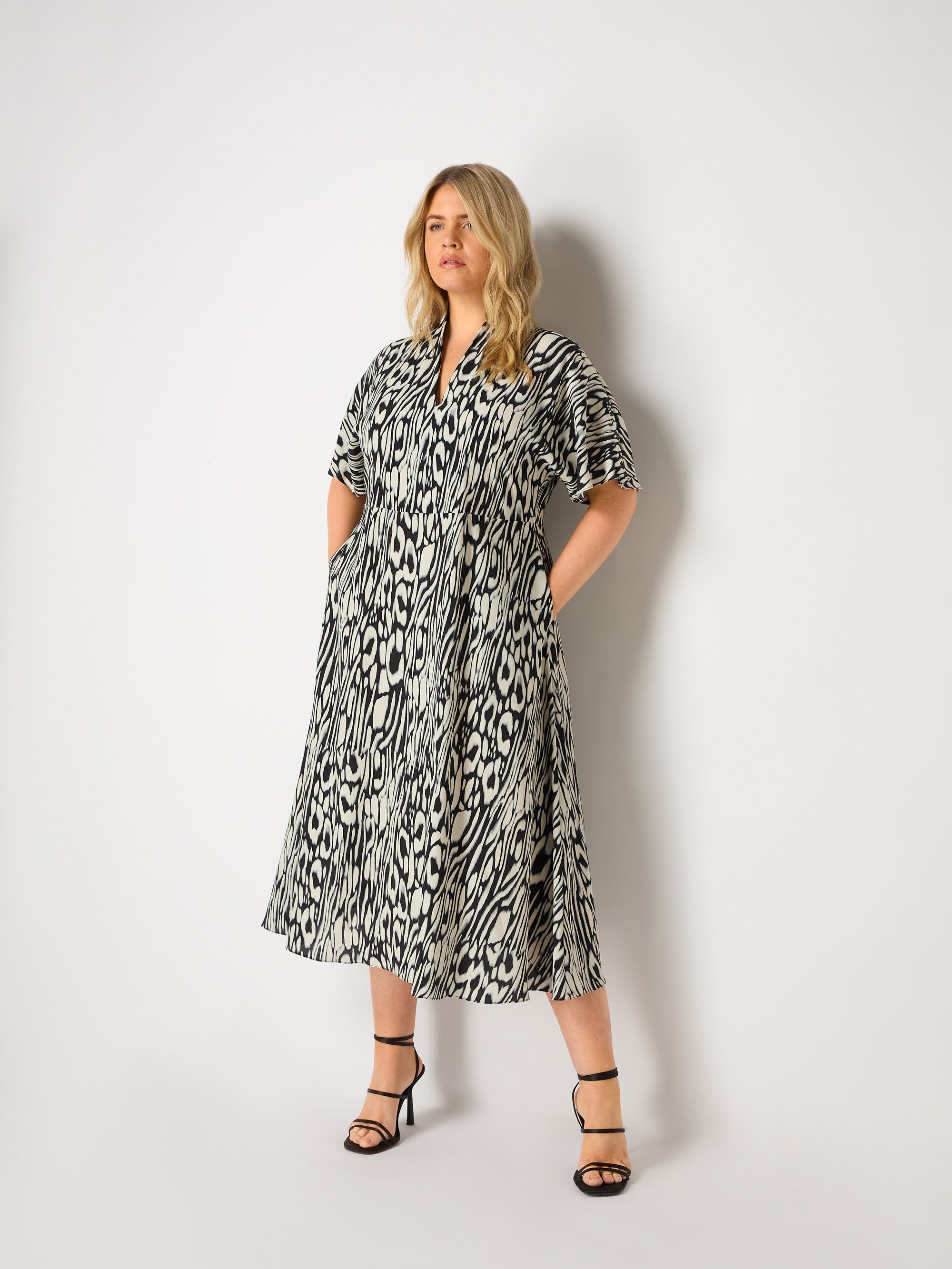 Abstract Leopard V-Neck Midi Dress