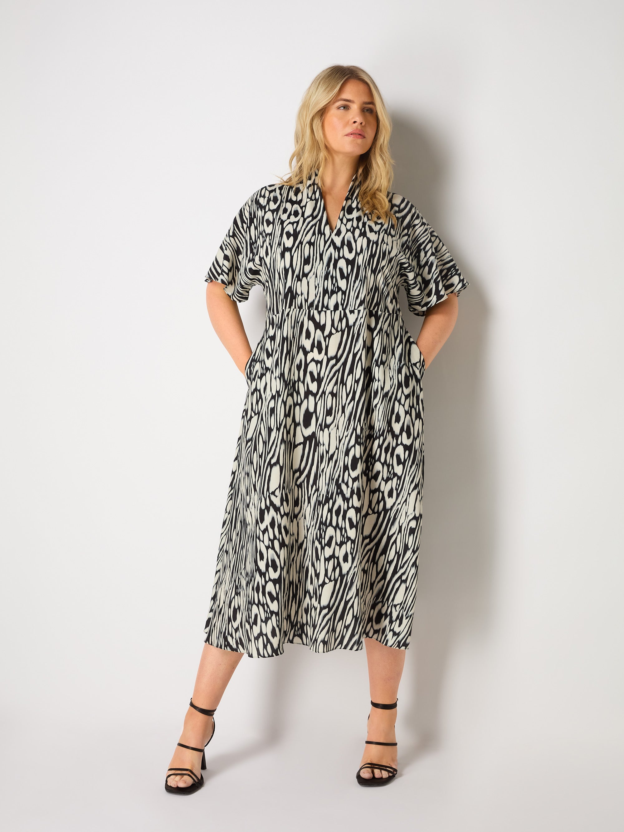 Abstract Leopard V-Neck Midi Dress