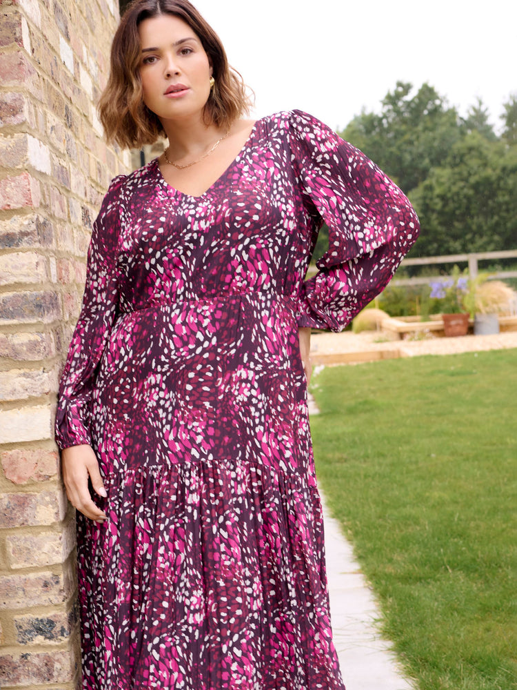 Pink Abstract Print Midaxi Dress