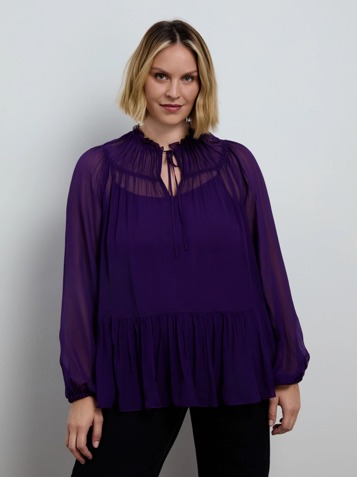 Purple Chiffon Smocked Blouse