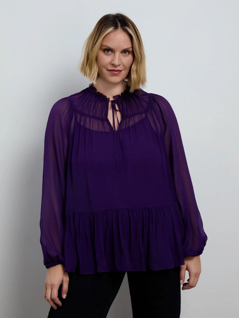 Purple Chiffon Smocked Blouse