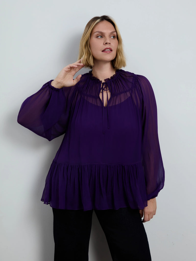Purple Chiffon Smocked Blouse
