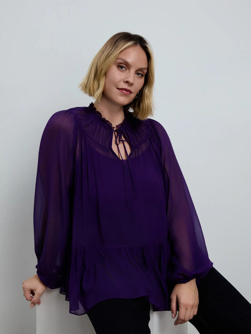 Purple Chiffon Smocked Blouse