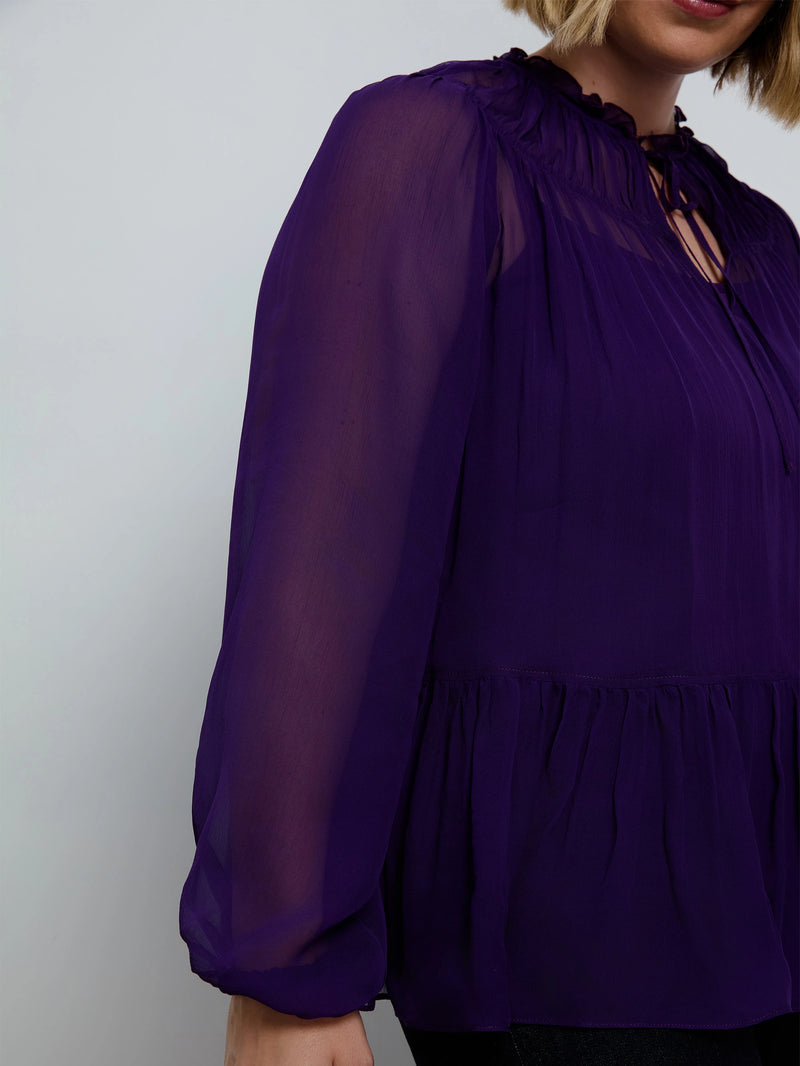 Purple Chiffon Smocked Blouse