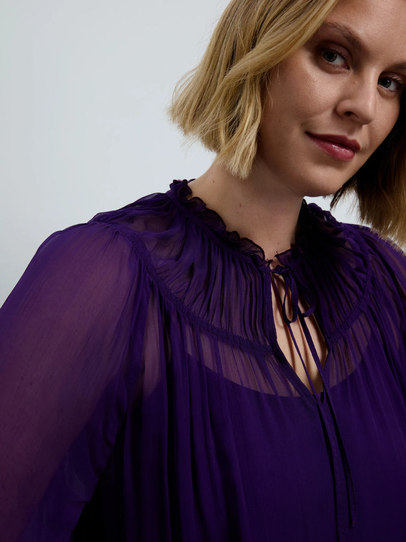 Purple Chiffon Smocked Blouse