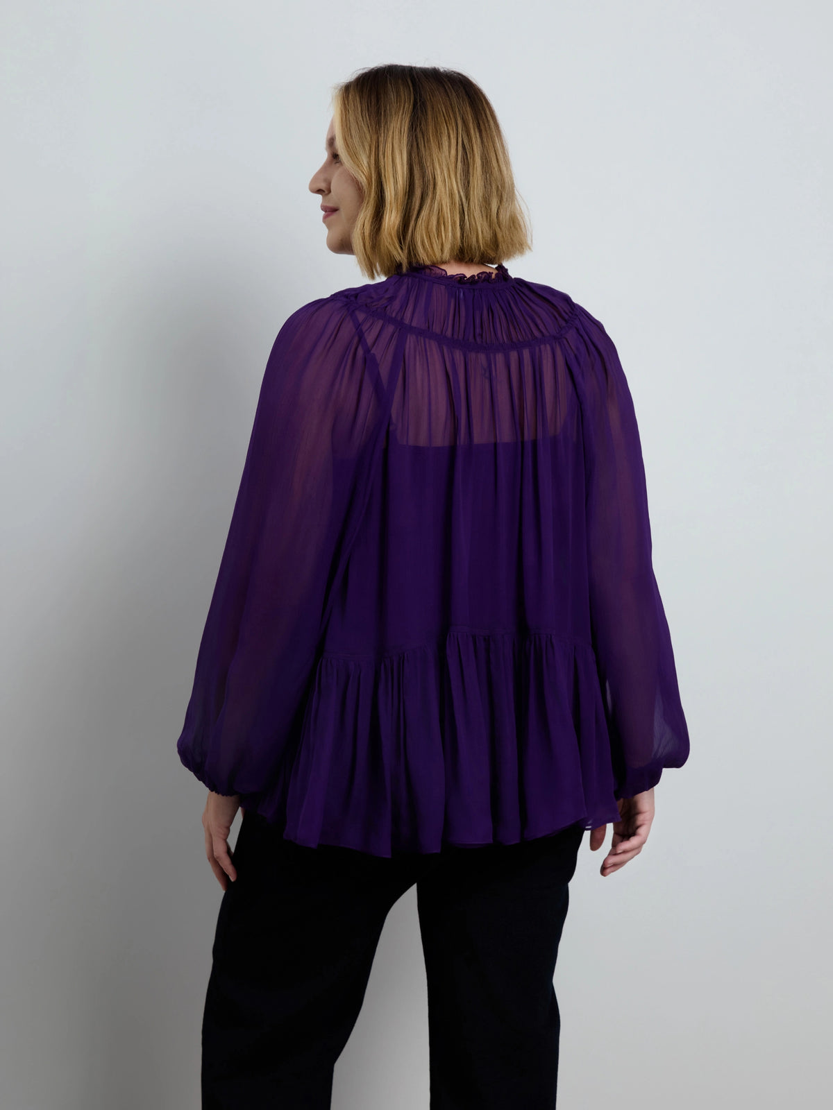 Purple Chiffon Smocked Blouse