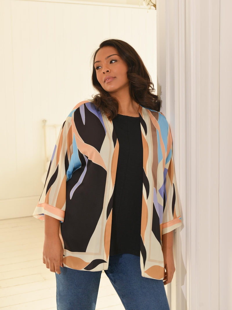 Multi Scarf Print Short Woven Kimono