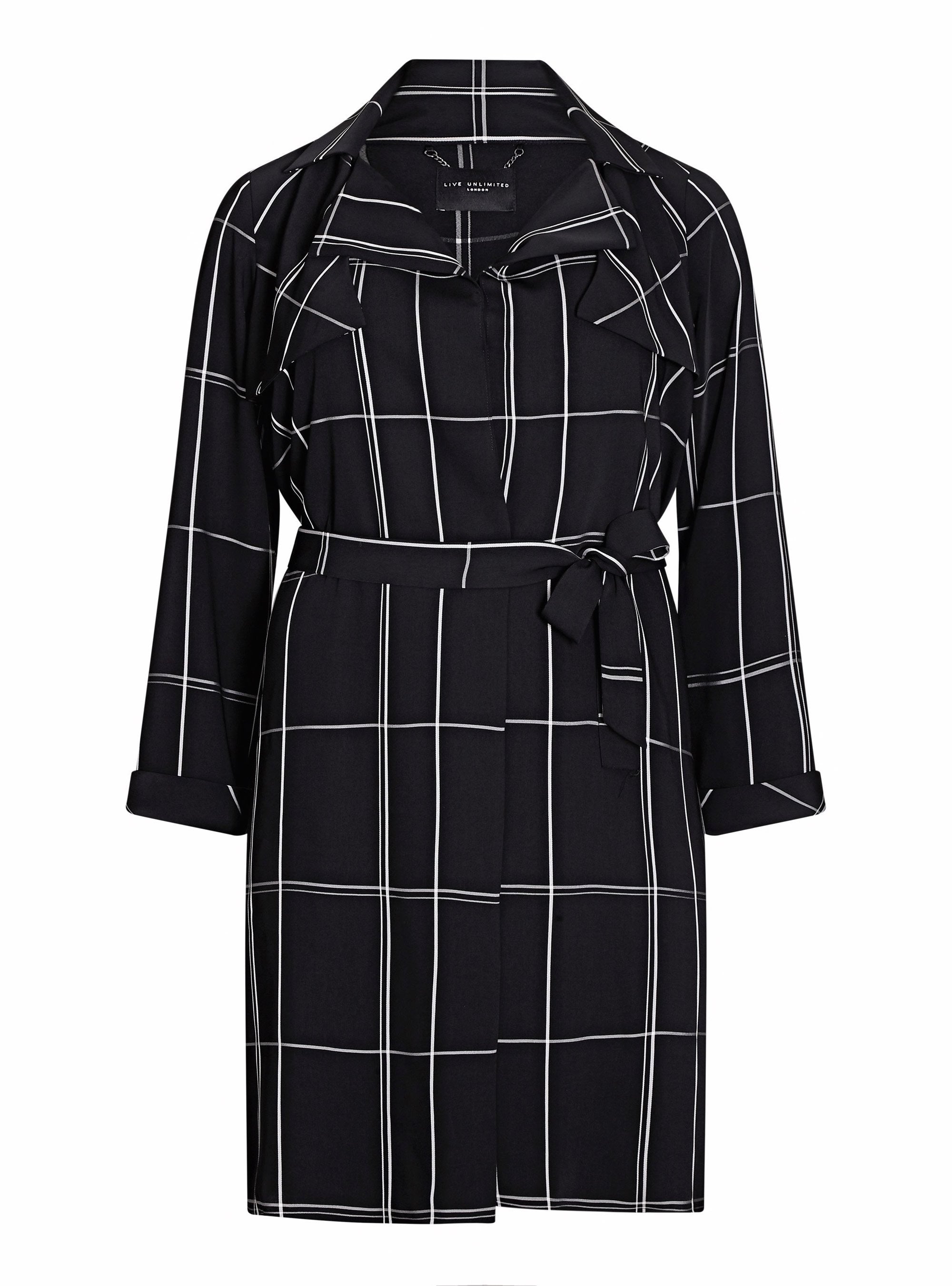 Black and White Checked Trench Coat
