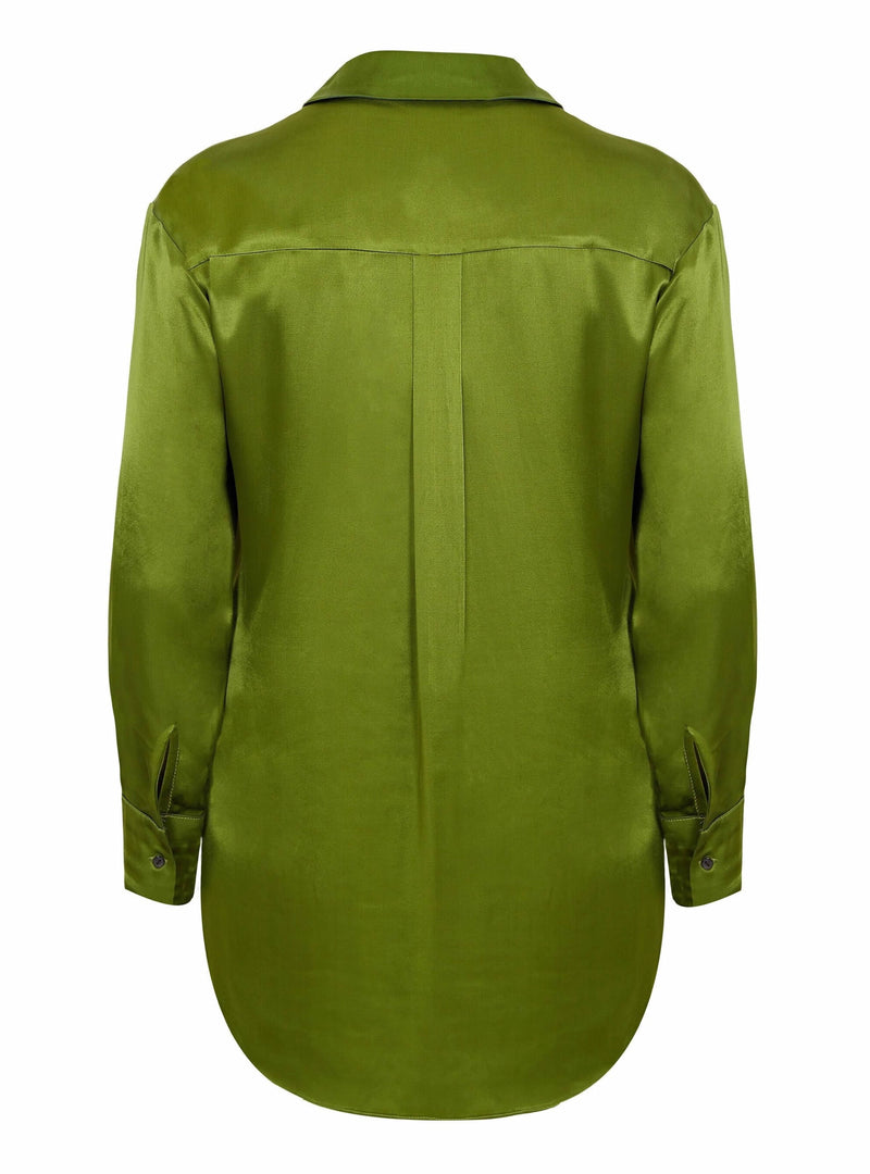 Alligator Green Viscose Satin Shirt - Live Unlimited London