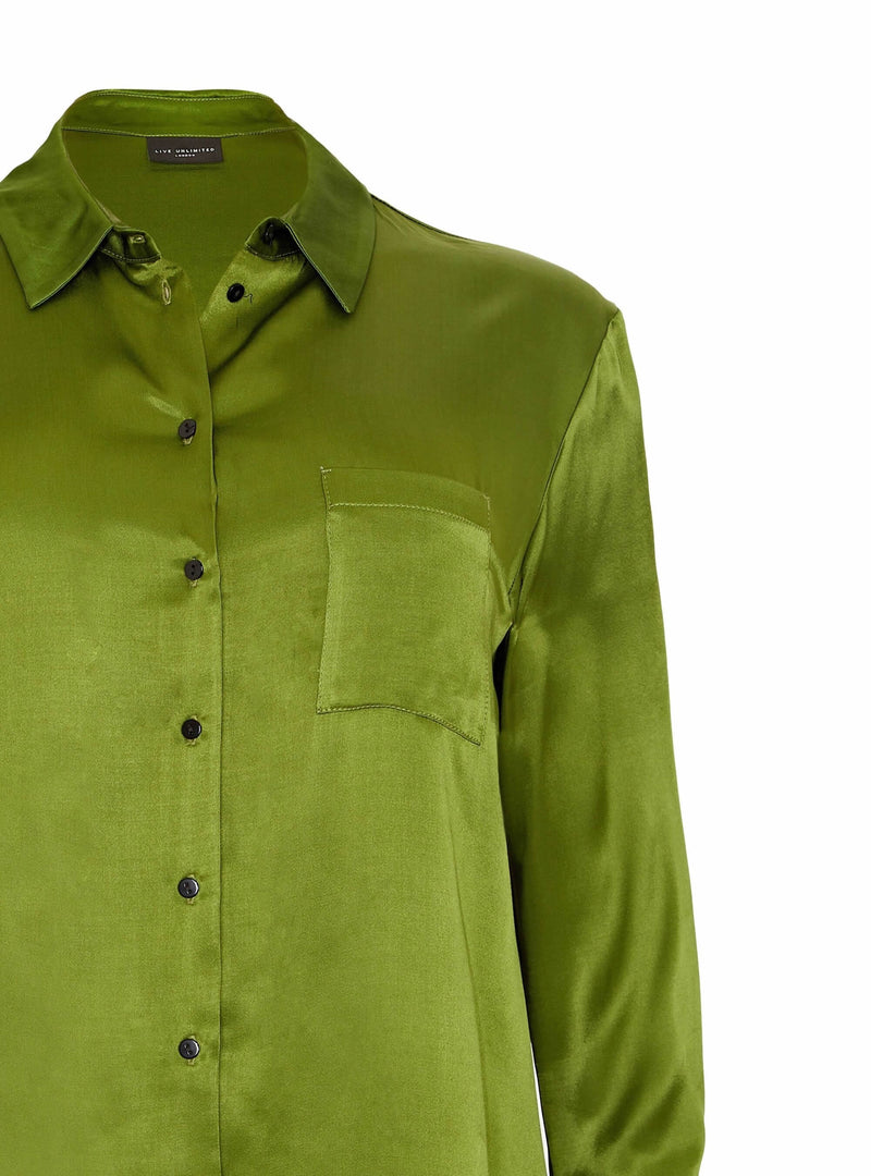 Alligator Green Viscose Satin Shirt - Live Unlimited London
