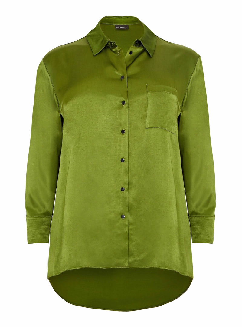 Alligator Green Viscose Satin Shirt - Live Unlimited London