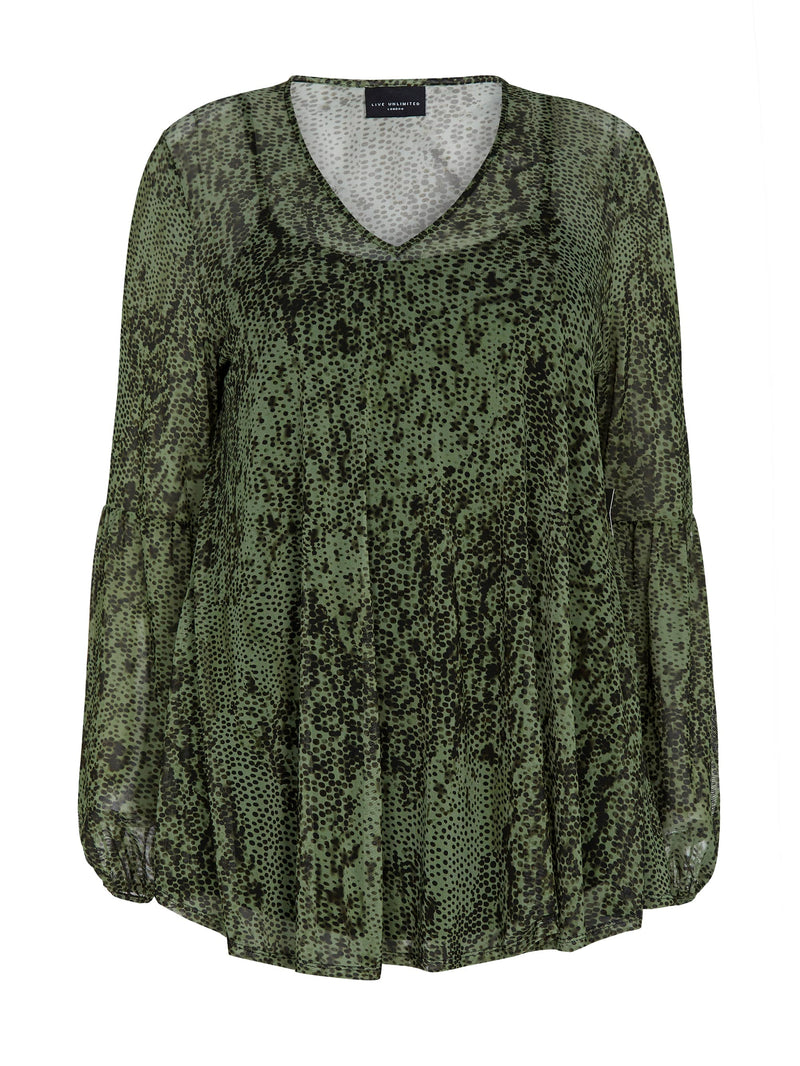 Green V Neck Mesh Top