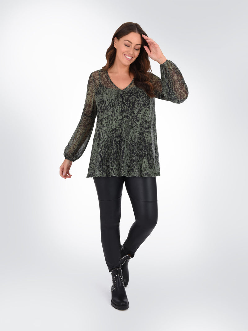 Green V Neck Mesh Top