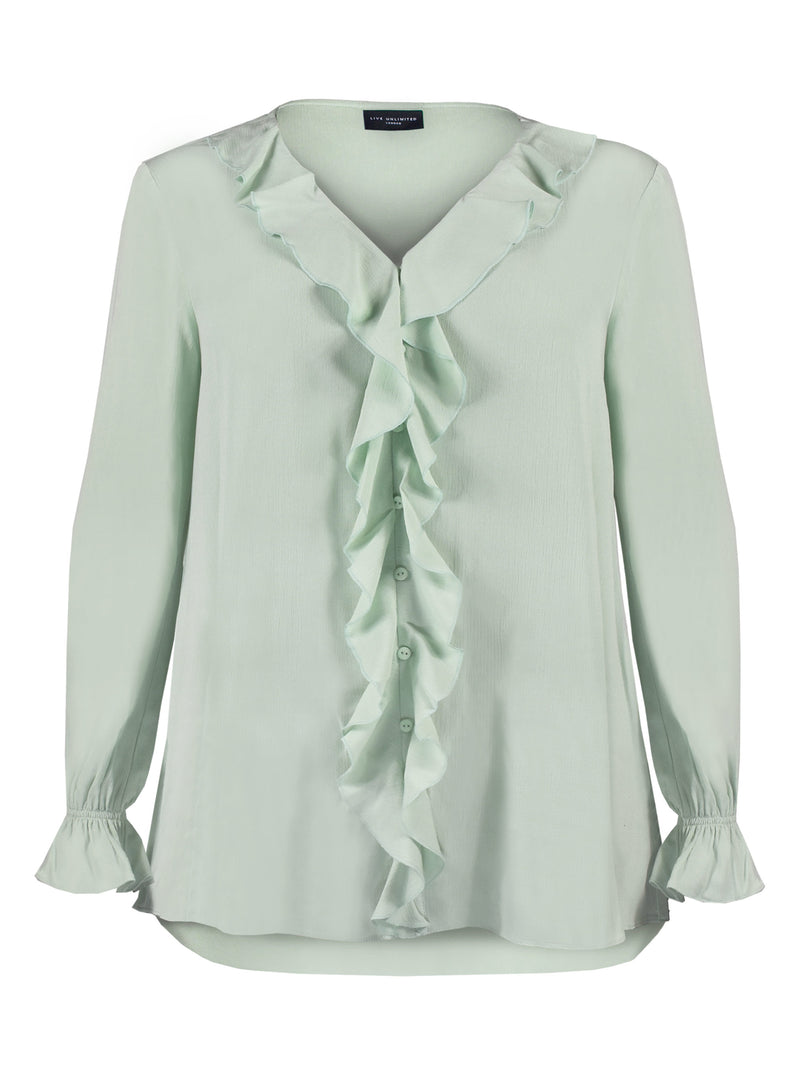 Sage Green Crinkle Ruffle Blouse