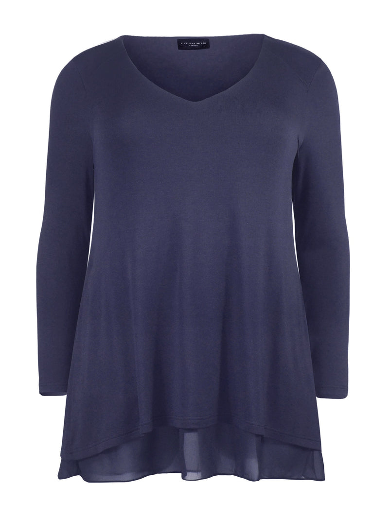 Blue Double Layered V Neck Top