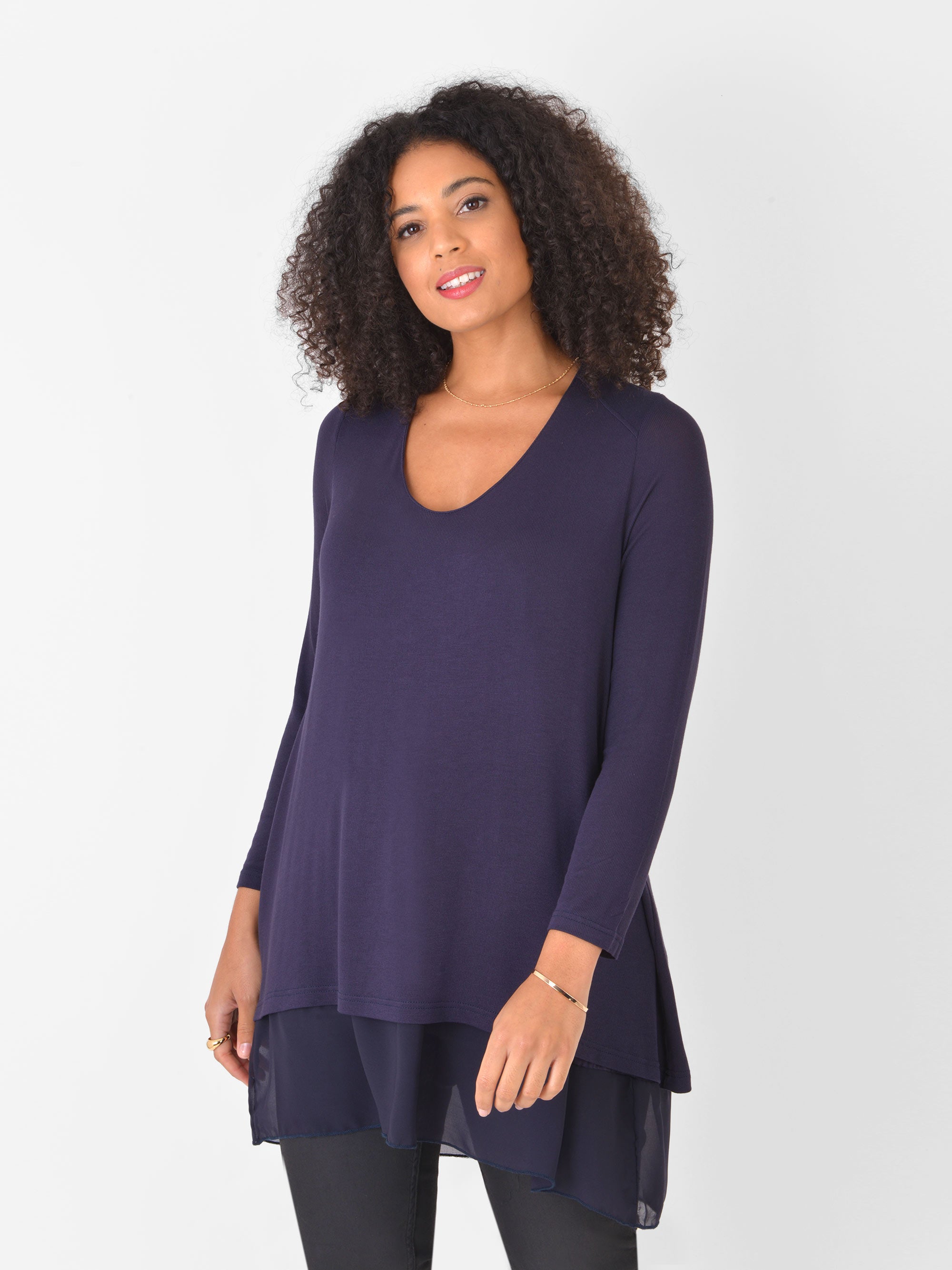 Blue Double Layered V Neck Top