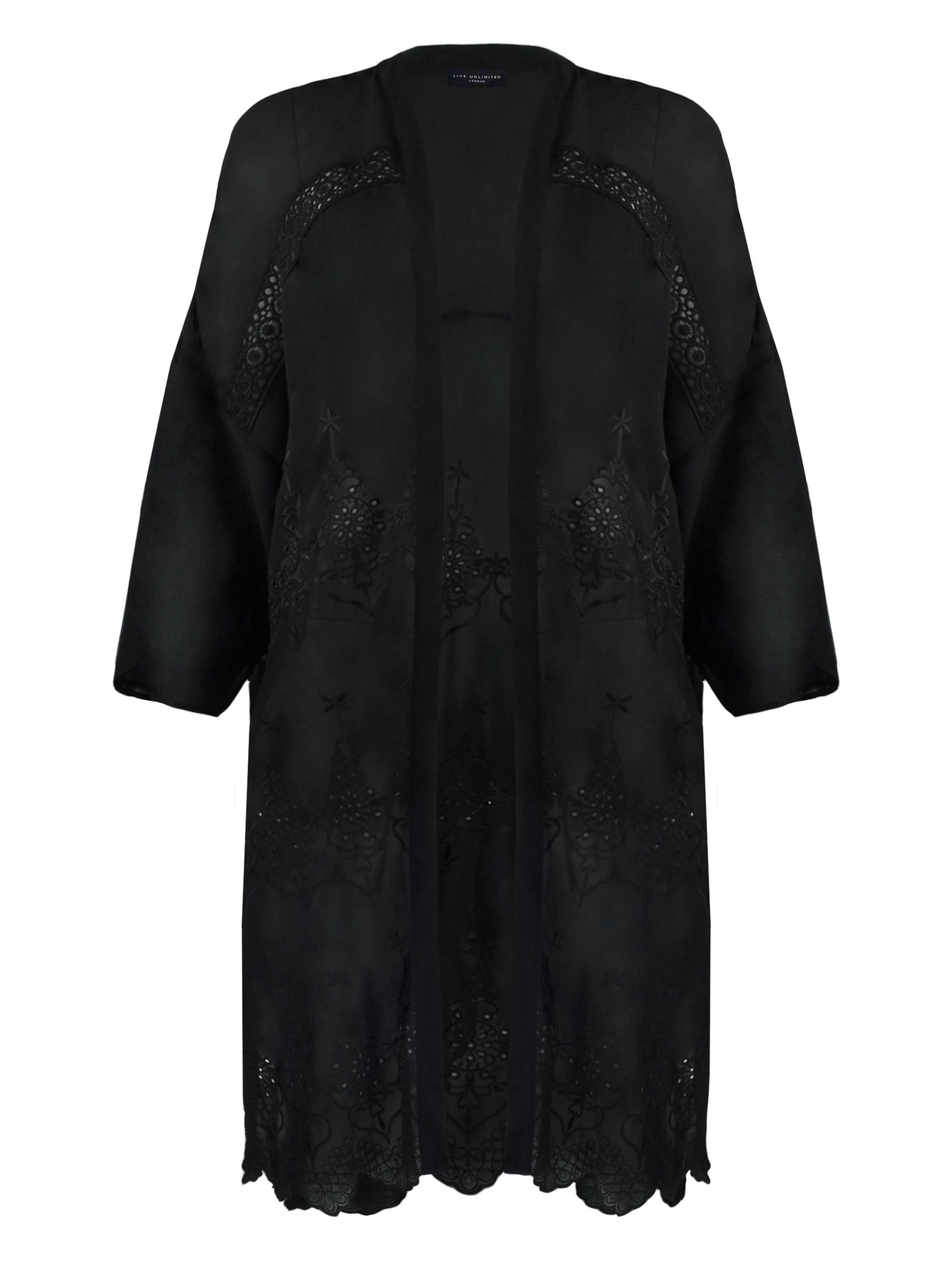 Black Embroidered Chiffon Kimono