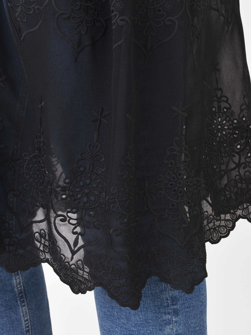 Black Embroidered Chiffon Kimono