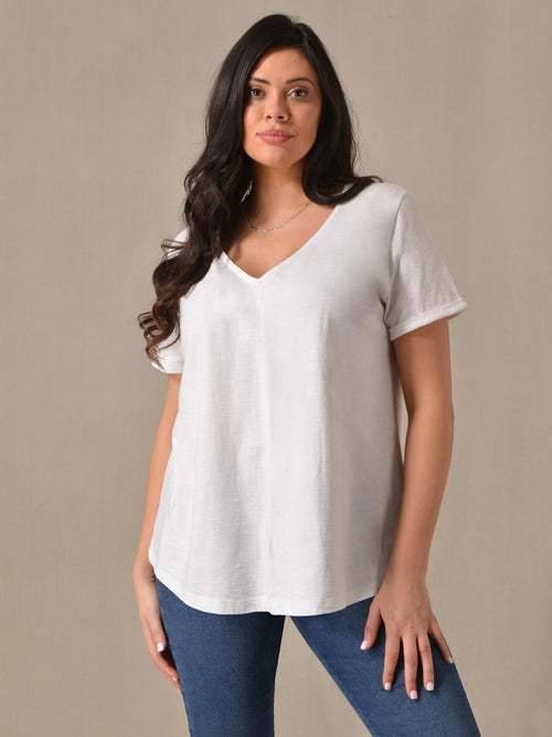 White Cotton Textured Short Sleeve Tee