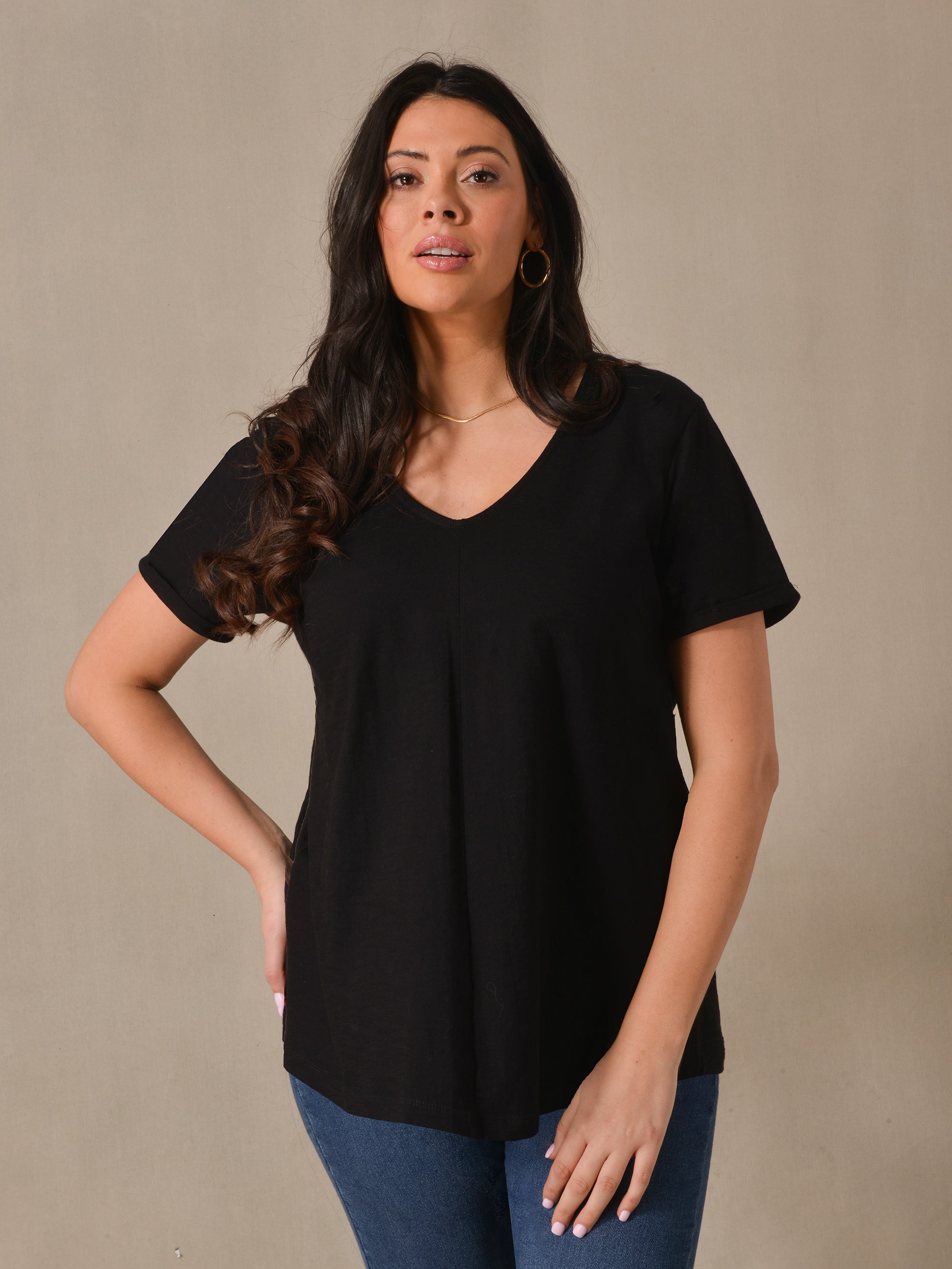 Black Cotton Textured Short Sleeve Tee