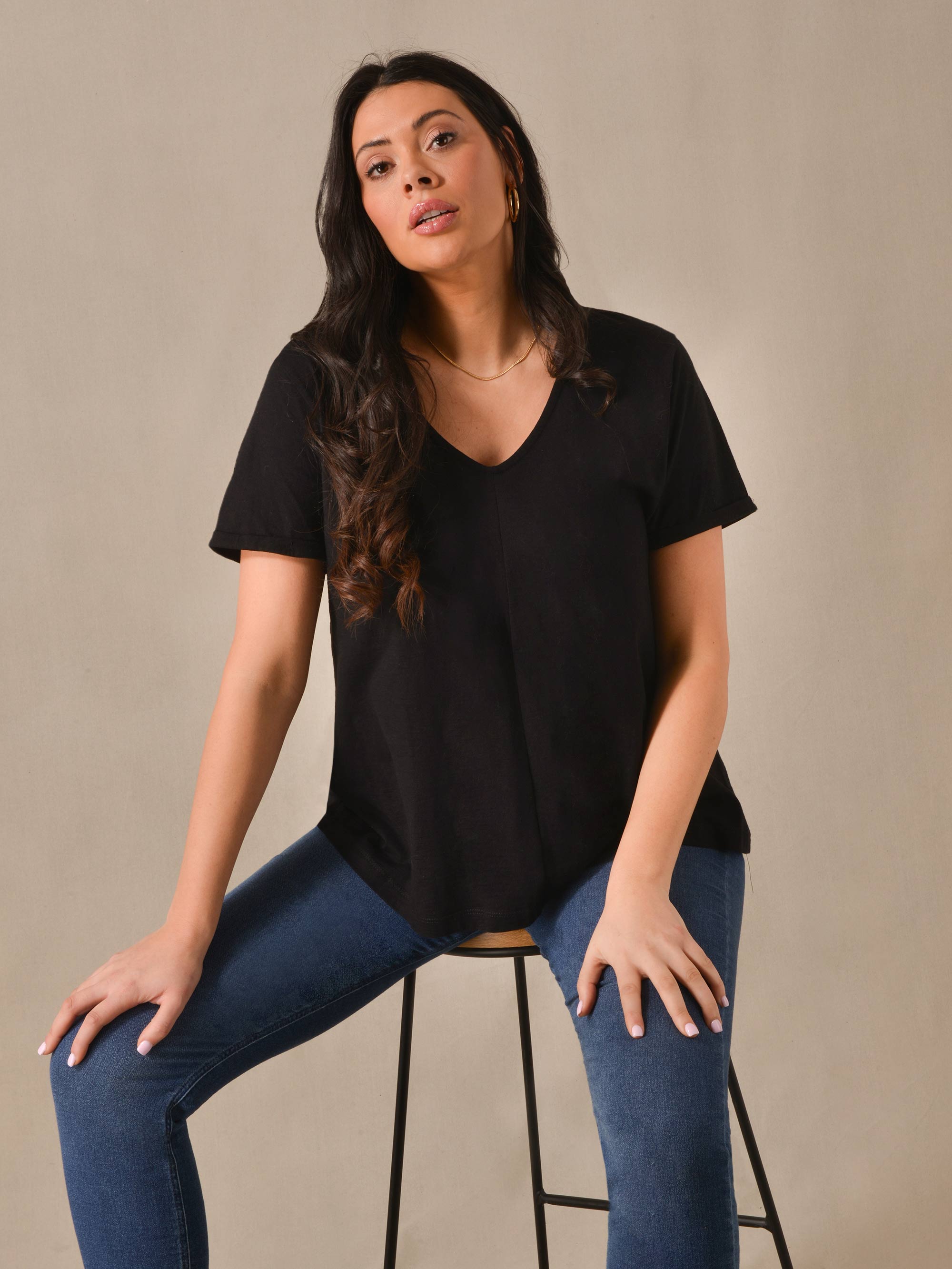 Black Cotton Textured Short Sleeve Tee