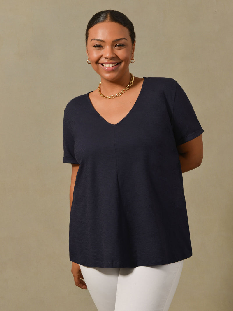 Blue Cotton Textured Short Sleeve Tee
