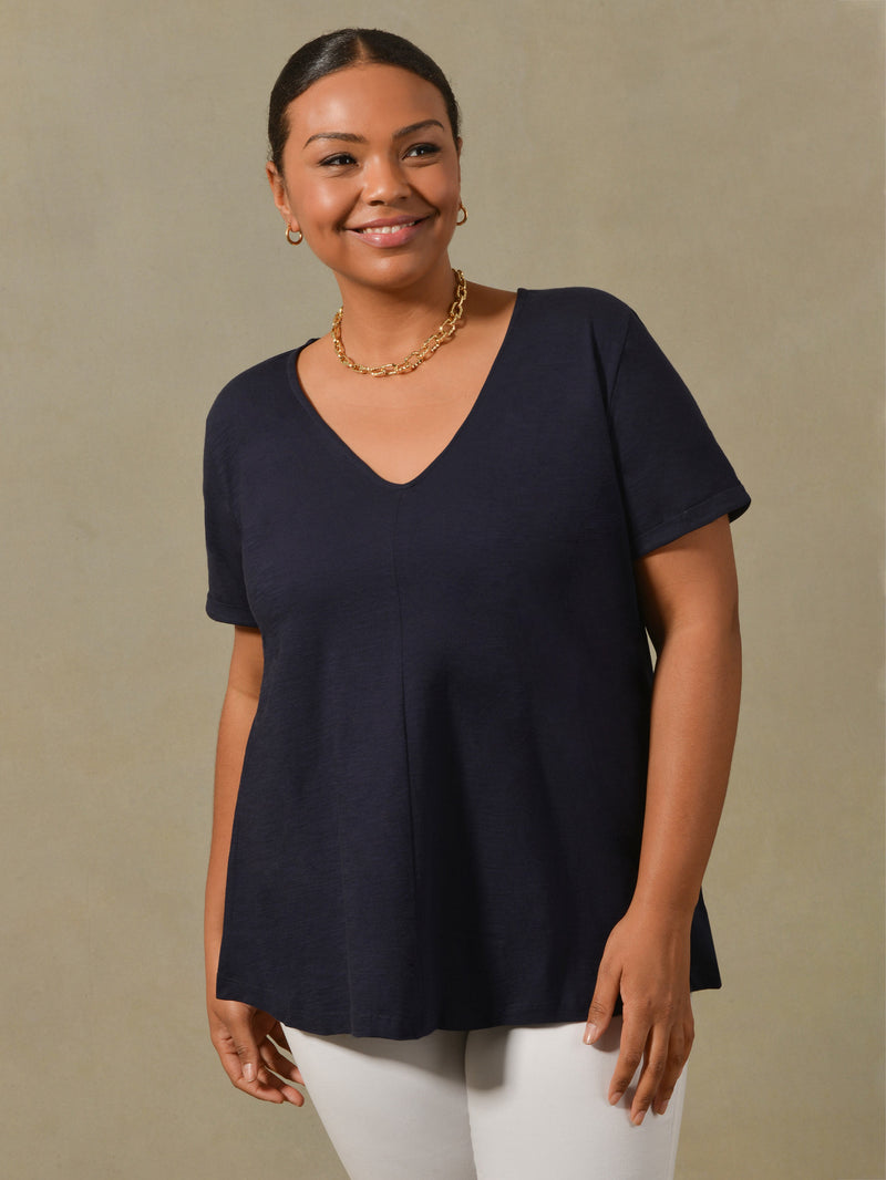 Blue Cotton Textured Short Sleeve Tee