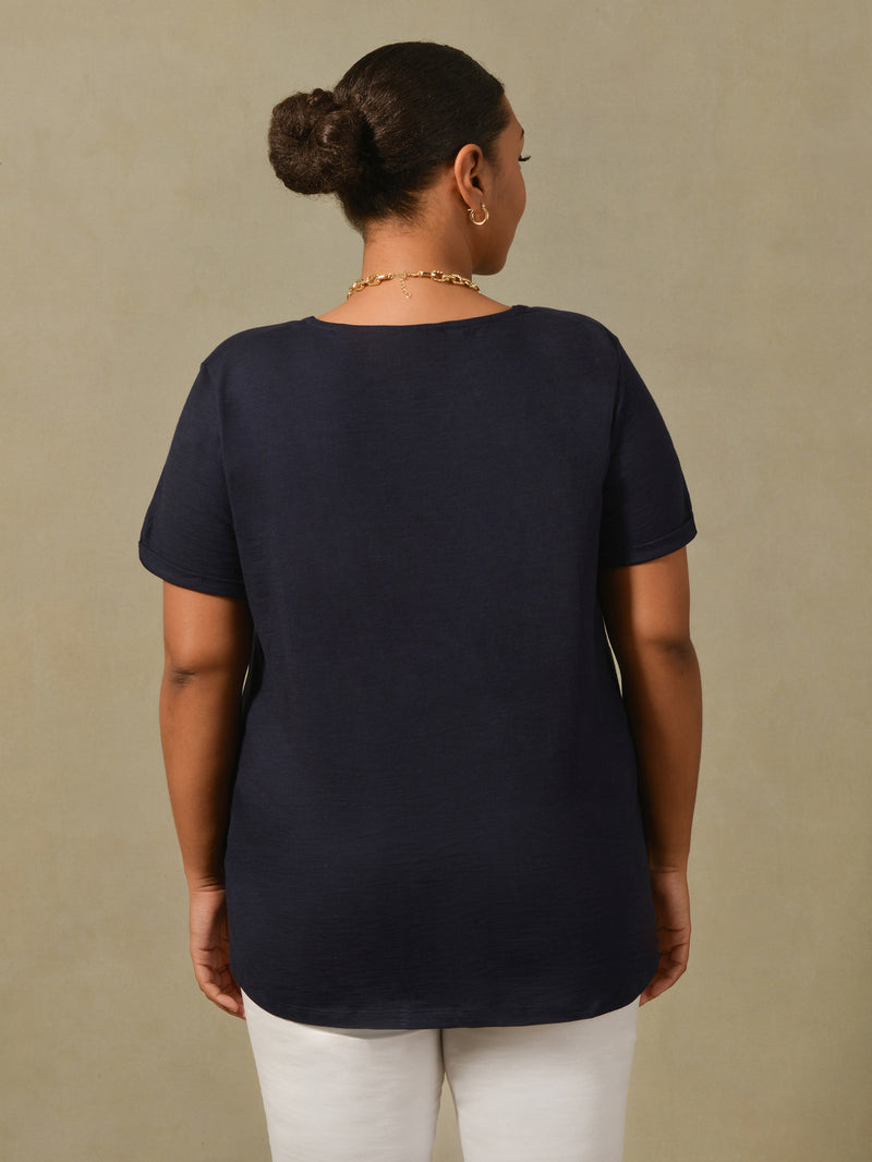 Blue Cotton Textured Short Sleeve Tee