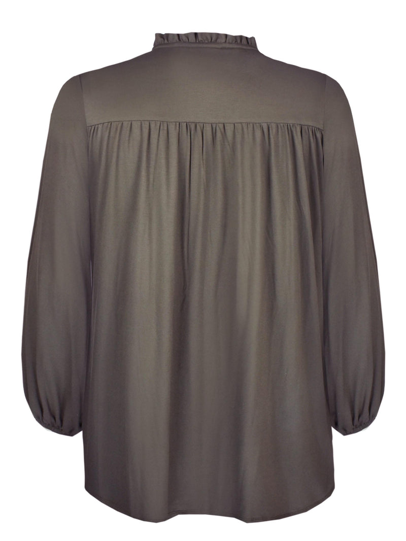 Khaki Jersey Tie Neck Detail Top