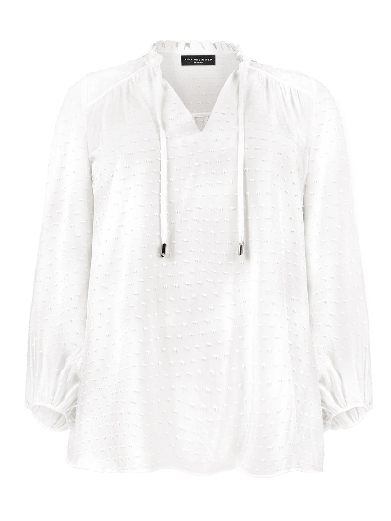 White Textured Dobby Boho Blouse