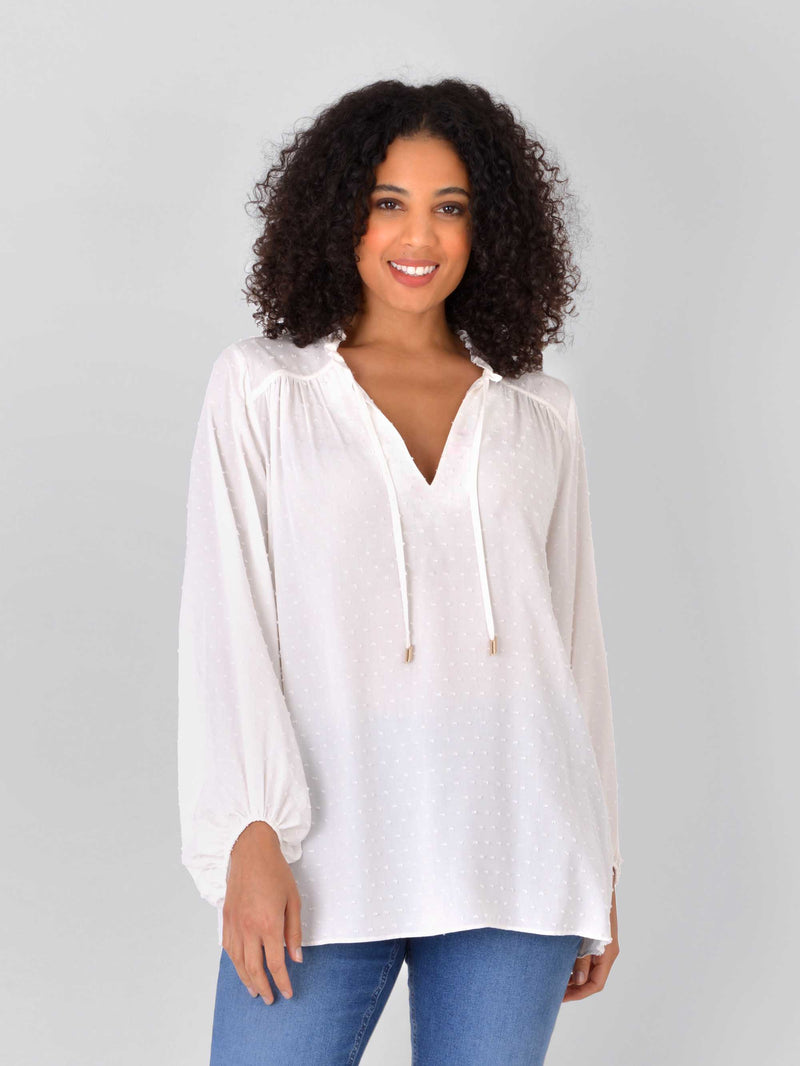 White Textured Dobby Boho Blouse