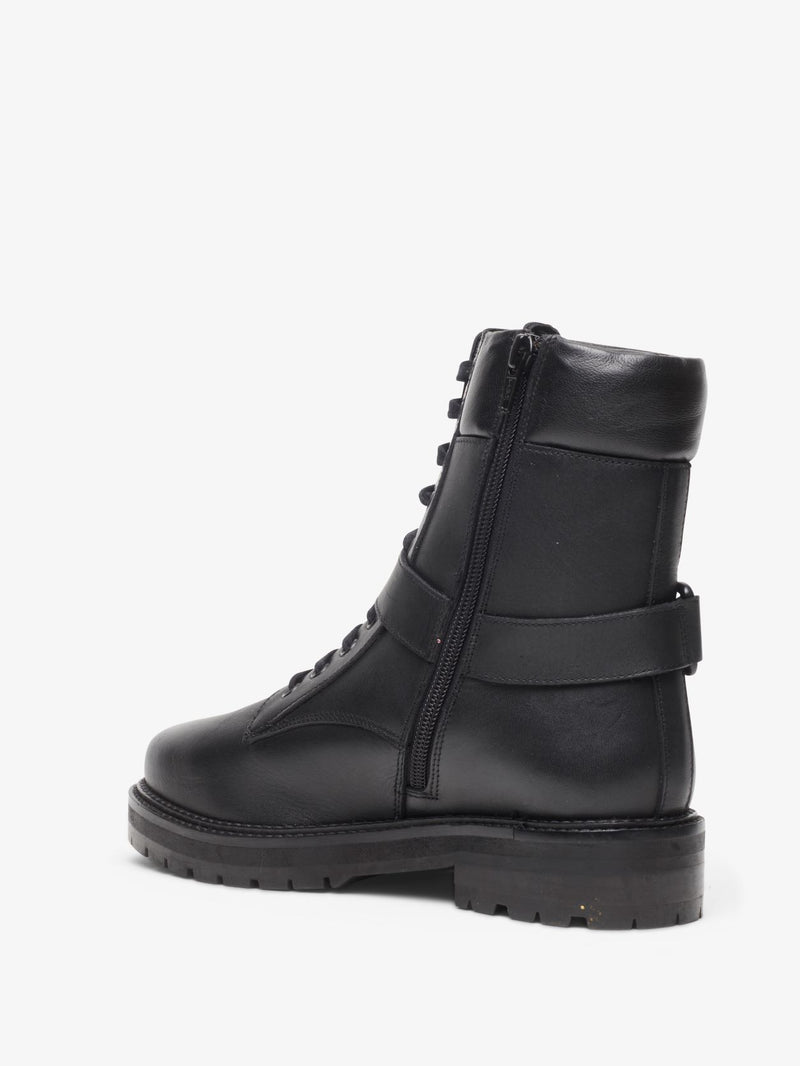 Black Wide Fit Buckle Detail Leather Biker Boots