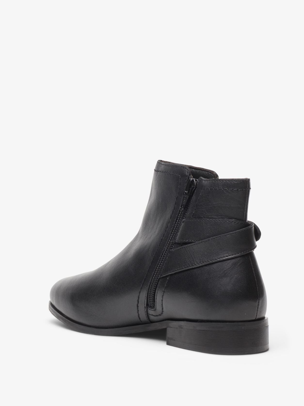 Wide Fit Black Leather Buckle Detail Leather Ankle Boots