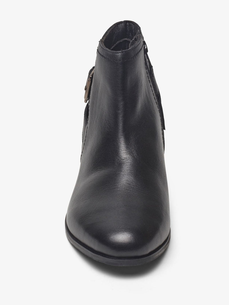 Wide Fit Black Leather Buckle Detail Leather Ankle Boots