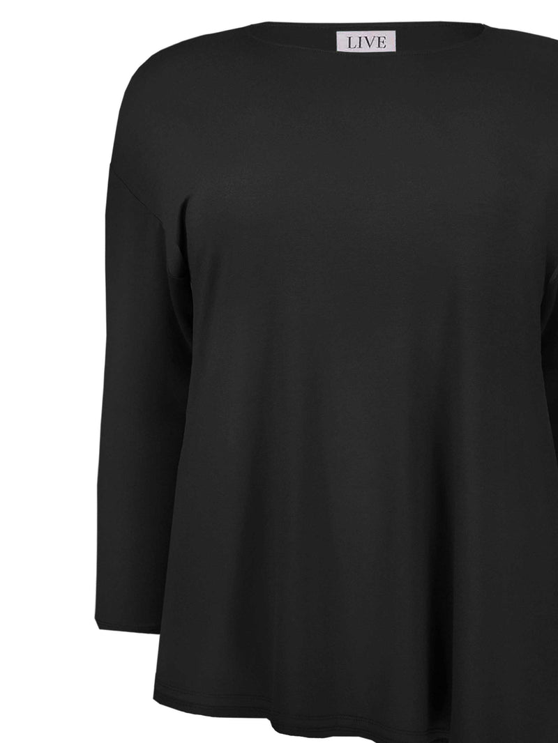 Black Jersey Asymmetric Long Sleeve Top