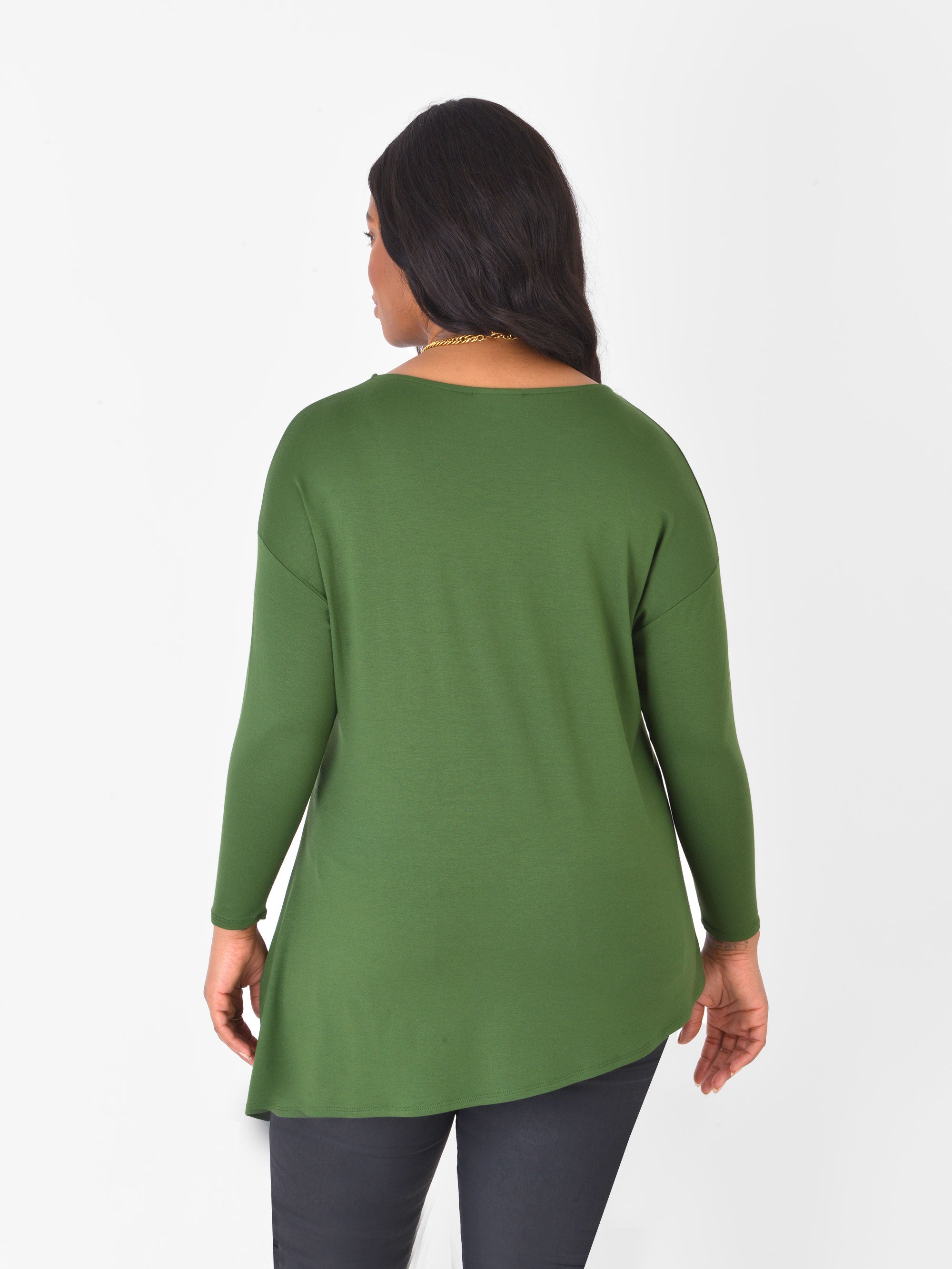 Khaki Jersey Asymmetric Long Sleeve Top